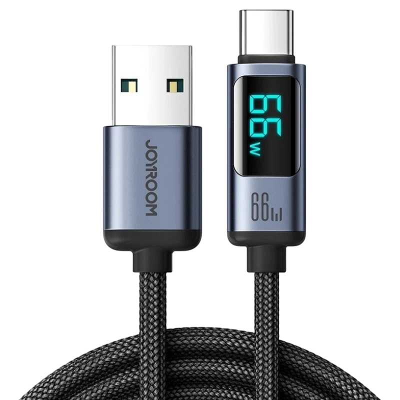 Joyroom Cable Prism Series 66 W USB‑A a USB‑C 1,2 m con pantalla LED (Negro)